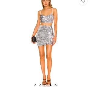 Revolve OW collection Silver Sequin Skirt nwt xs